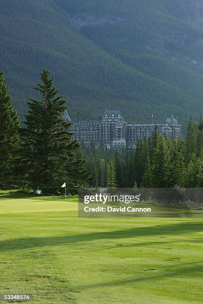 The green on the 449 yard par 4, 12th hole on the Stanley Thompson Eighteen Course at The Fairmont Banff Springs Resort on June 24, 2005 in Banff,...