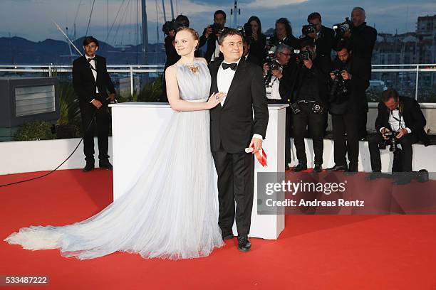 Actress Maria Dragus and Romanian director Cristian Mungiu winner of the Best Director prize for the film 'Graduation ' at the Palme D'Or Winner...