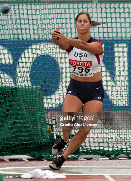 Bethany Hart of USA competes during women?s Hammer Throw qualifier at the 10th IAAF World Athletics Championships on August 10, 2005 in Helsinki,...