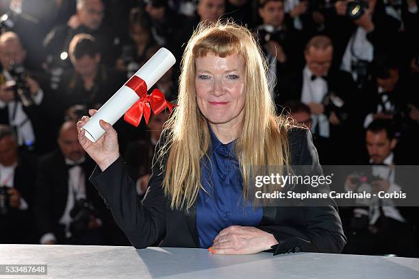 Director Andrea Arnold poses after being awarded the Jury Prize for the movie 'American Honey' during the Palme D'Or Winner Photocall during the 69th...