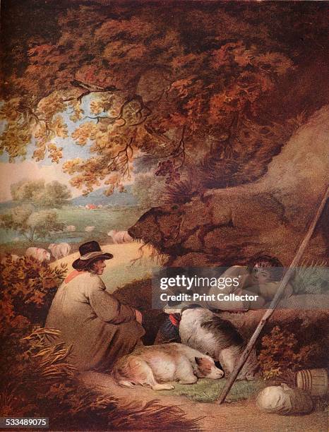 Shepherds Reposing, c18th century. After George Morland . From The Connoisseur Volume LV [Otto Limited, London, 1919]