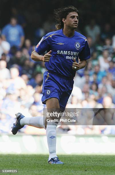 Hernan Crespo of Chelsea in action during the FA Community Shield match between Arsenal and Chelsea at The Millennium Stadium on August 7, 2005 in...