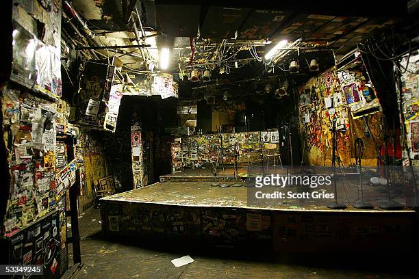 The stage of legendary punk rock club CBGB's sits empty during the last month of its current lease August 10, 2005 in New York City.