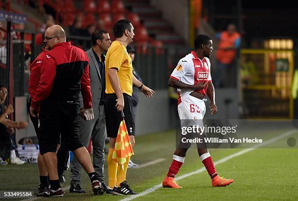 Head coach Guy Luzon of Standard and Geoffrey Mujangi Bia of Standard pictured during the UEFA Europa league match Group G day 1 between Standard de...