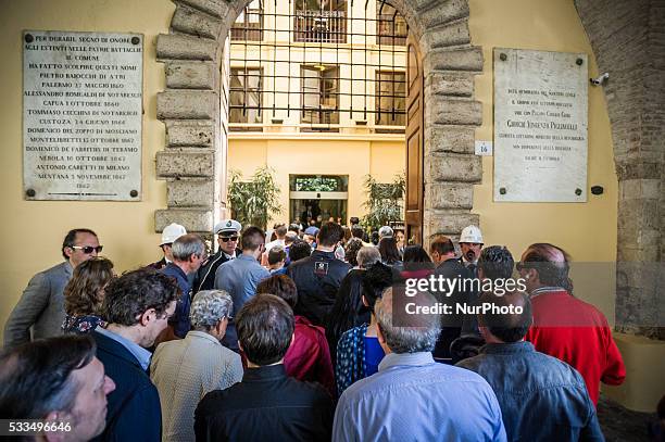 The funeral of Marco Pannella, political leader of Radical Party in Italy, in the burial chamber on city hall of Teramo City, on May 22, 2016.