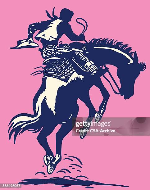 bildbanksillustrationer, clip art samt tecknat material och ikoner med cowboy on bucking horse - cowboy