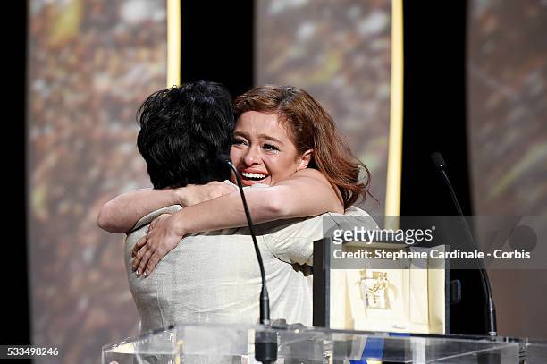 Actress Jaclyn Jose hugs her daughter actress Andi Eigenmann after being awarded with the Best Actress prize during the closing ceremony of the...