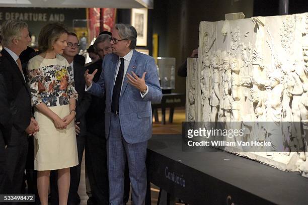 Visit of King Philippe and Queen Mathilde to the exhibition "Heilige Boeken, Heilige Plaatsen" in the Museum Aan de Stroom of Antwerp