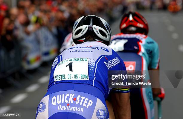 Cycling - 2004 Gistel Criterium. Johan Museeuw in the race paying tribute to him as he is retiring as a professional, with Andrea Tafi . Cyclisme -...