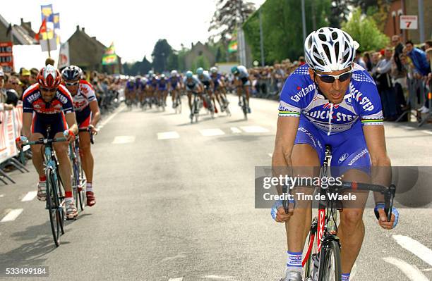 Cycling - 2004 Gistel Criterium. Johan Museeuw in the race paying tribute to him as he is retiring as a professional, with Andrea Tafi and Leif Hoste...