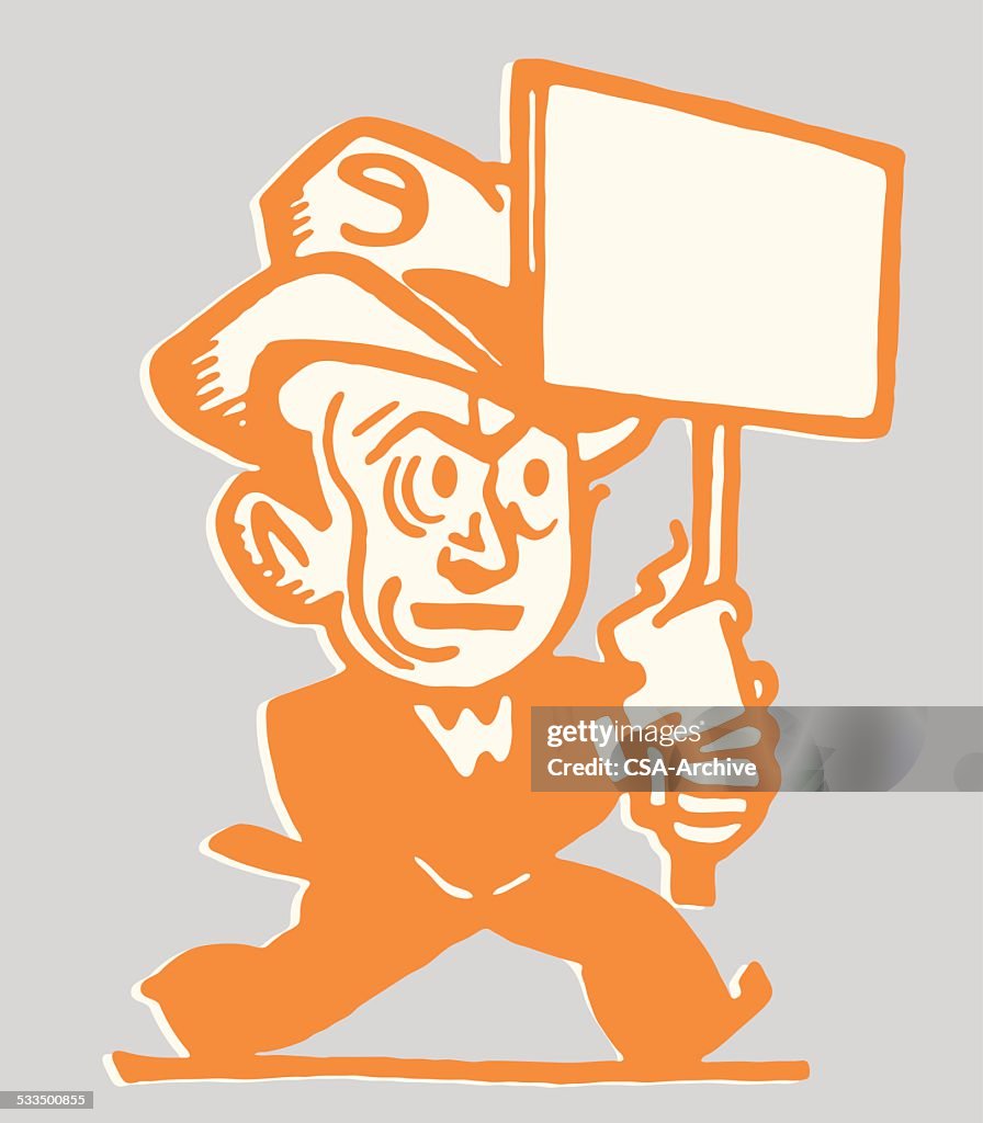 Businessman Protesting with Blank Sign