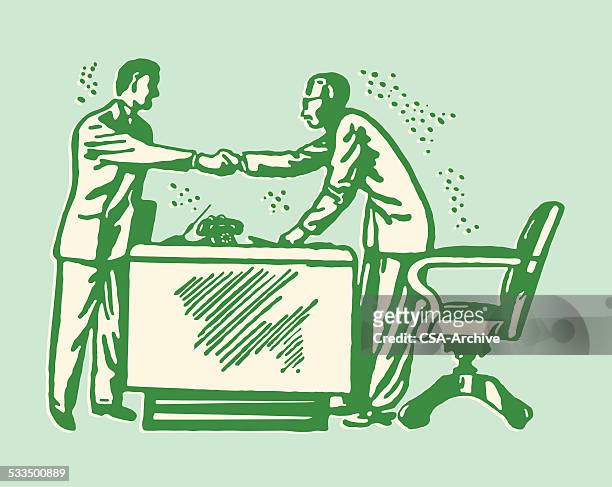 two businessmen shaking hands over a desk - ambassador vector stock illustrations