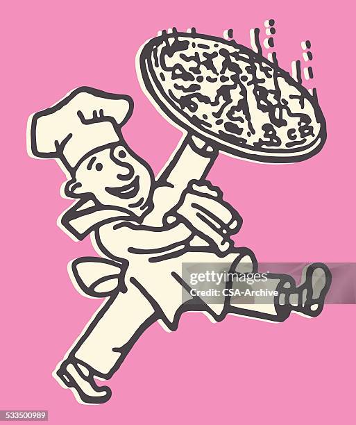 ilustrações de stock, clip art, desenhos animados e ícones de chef com pizza - pizza