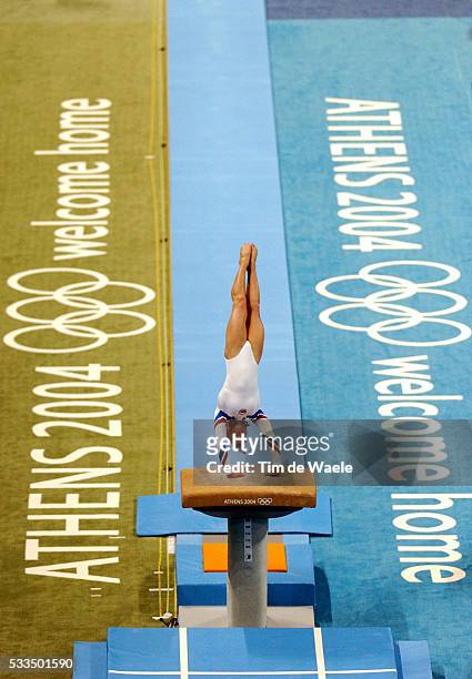 Monica Rosu competes in the Women's Vault Final at the 2004 Athens Olympic Games. Rosu finished first to take the gold medal in the event.