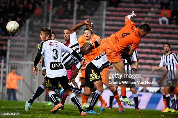 Steeven Willems of Charleroi and Oscar Duarte of Club Brugge pictured during the Jupiler Pro league match between RCS Charleroi and Club Brugge K.V...