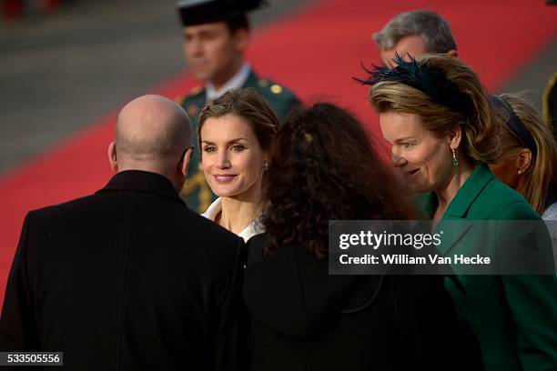 - Le Roi Philippe et la Reine Mathilde accueillent le Roi Felipe et la Reine Letitia d'Espagne au Palais de Bruxelles à l'occasion de leur visite...