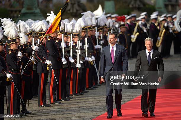 - Le Roi Philippe et la Reine Mathilde accueillent le Roi Felipe et la Reine Letitia d'Espagne au Palais de Bruxelles à l'occasion de leur visite...