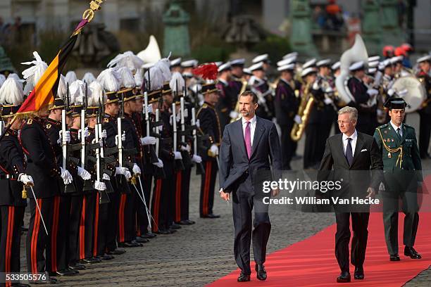 - Le Roi Philippe et la Reine Mathilde accueillent le Roi Felipe et la Reine Letitia d'Espagne au Palais de Bruxelles à l'occasion de leur visite...