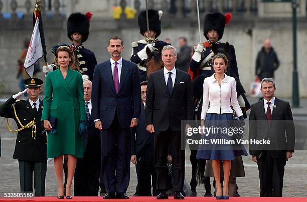 - Le Roi Philippe et la Reine Mathilde accueillent le Roi Felipe et la Reine Letitia d'Espagne au Palais de Bruxelles à l'occasion de leur visite...