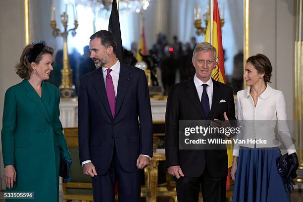 - Le Roi Philippe et la Reine Mathilde accueillent le Roi Felipe et la Reine Letitia d'Espagne au Palais de Bruxelles à l'occasion de leur visite...