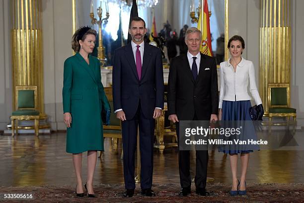 - Le Roi Philippe et la Reine Mathilde accueillent le Roi Felipe et la Reine Letitia d'Espagne au Palais de Bruxelles à l'occasion de leur visite...