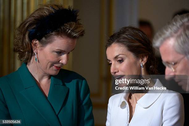 - Le Roi Philippe et la Reine Mathilde accueillent le Roi Felipe et la Reine Letitia d'Espagne au Palais de Bruxelles à l'occasion de leur visite...