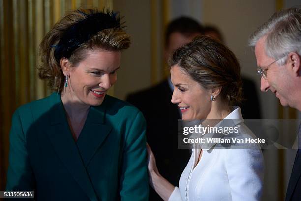 - Le Roi Philippe et la Reine Mathilde accueillent le Roi Felipe et la Reine Letitia d'Espagne au Palais de Bruxelles à l'occasion de leur visite...