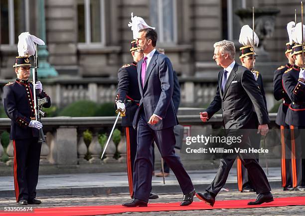 - Le Roi Philippe et la Reine Mathilde accueillent le Roi Felipe et la Reine Letitia d'Espagne au Palais de Bruxelles à l'occasion de leur visite...