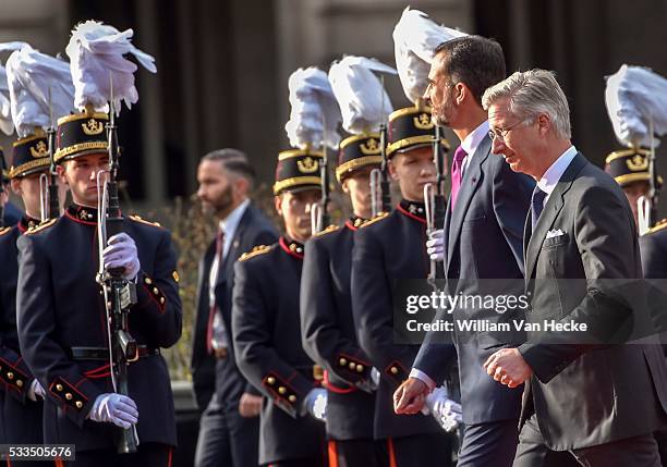 - Le Roi Philippe et la Reine Mathilde accueillent le Roi Felipe et la Reine Letitia d'Espagne au Palais de Bruxelles à l'occasion de leur visite...