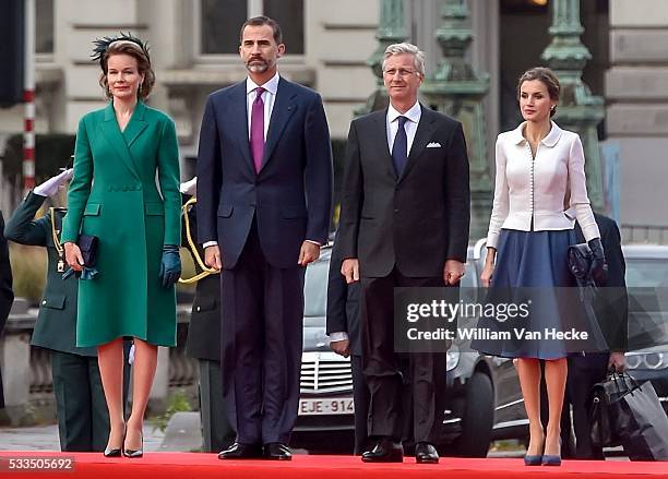 - Le Roi Philippe et la Reine Mathilde accueillent le Roi Felipe et la Reine Letitia d'Espagne au Palais de Bruxelles à l'occasion de leur visite...