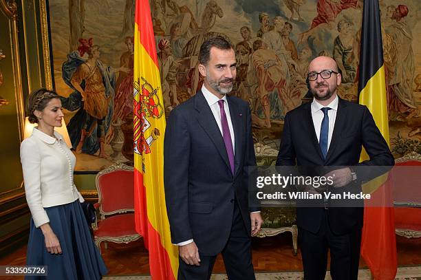 - Le Roi Felipe et la Reine Letitia d'Espagne rencontrent le Premier Ministre Charles Michel au Palais d'Egmont à l'occasion de leur visite...