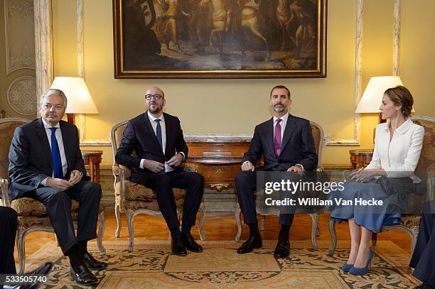 - Le Roi Felipe et la Reine Letitia d'Espagne rencontrent le Premier Ministre Charles Michel au Palais d'Egmont à l'occasion de leur visite...