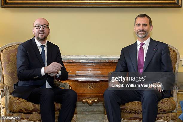 - Le Roi Felipe et la Reine Letitia d'Espagne rencontrent le Premier Ministre Charles Michel au Palais d'Egmont à l'occasion de leur visite...