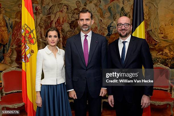 - Le Roi Felipe et la Reine Letitia d'Espagne rencontrent le Premier Ministre Charles Michel au Palais d'Egmont à l'occasion de leur visite...