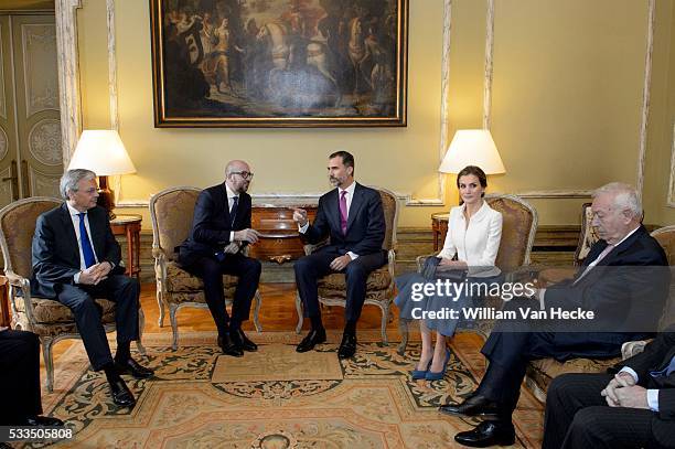 - Le Roi Felipe et la Reine Letitia d'Espagne rencontrent le Premier Ministre Charles Michel au Palais d'Egmont à l'occasion de leur visite...