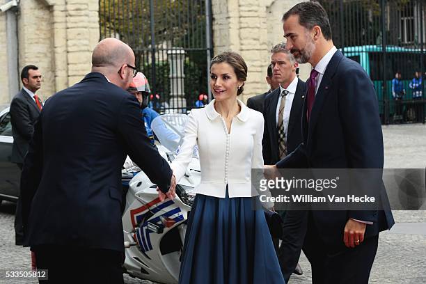 - Le Roi Felipe et la Reine Letitia d'Espagne rencontrent le Premier Ministre Charles Michel au Palais d'Egmont à l'occasion de leur visite...