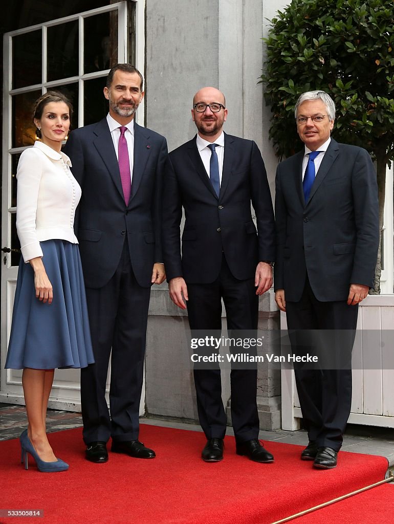 King Felipe of Spain and Queen Letizia / Prime Minister Charles Michel