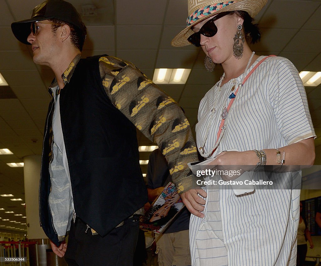 Katy Perry And Orlando Bloom Sighting At Miami International Airport