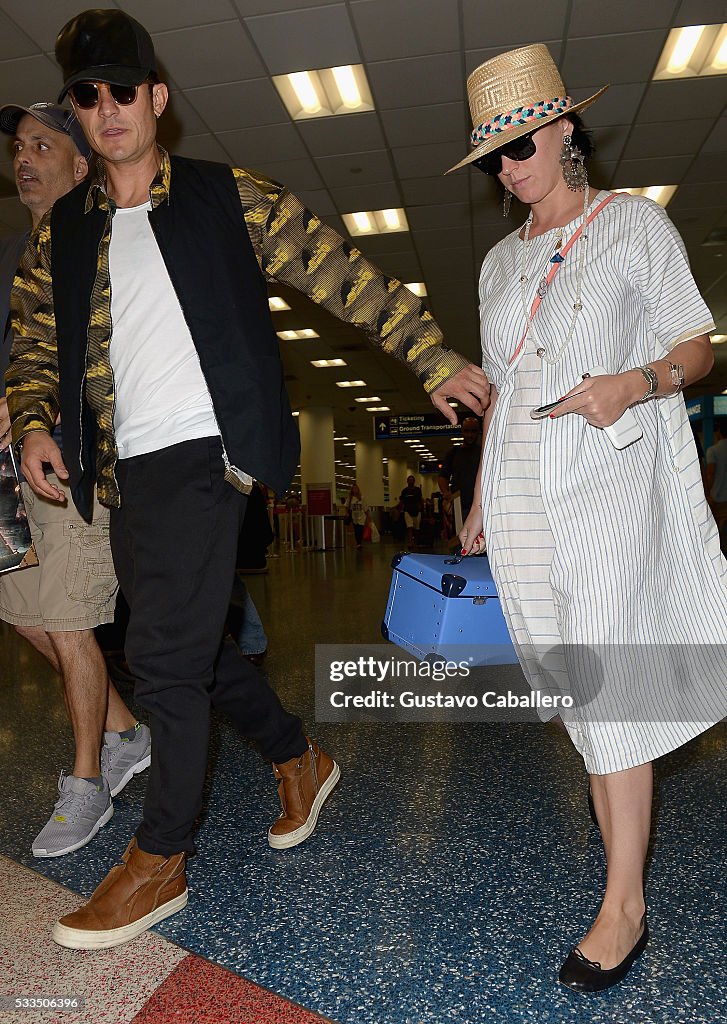Katy Perry And Orlando Bloom Sighting At Miami International Airport