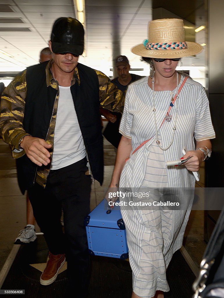 Katy Perry And Orlando Bloom Sighting At Miami International Airport