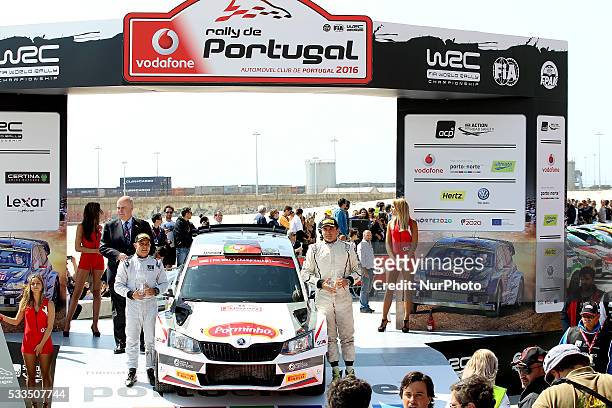 And CARLOS A. MAGALHÃES in SKODA FABIA R5 of team MIGUEL JORGE RIBEIRO DE CAMPOS Portuguese rally winners during the ceremony podium of the WRC...
