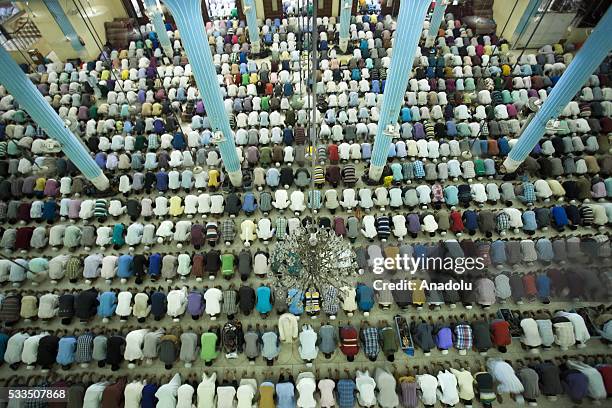 Muslims pray at Baitul Mokarram Mosque during the one of five holy nights of the Muslim's holy Shab-e-Barat, the night of fortune and forgiveness in...