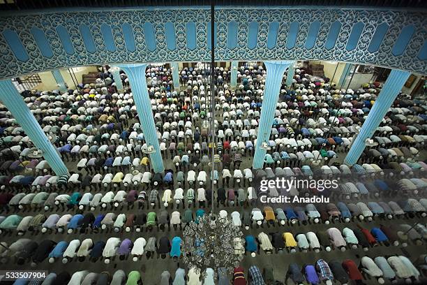 Muslims pray at Baitul Mokarram Mosque during the one of five holy nights of the Muslim's holy Shab-e-Barat, the night of fortune and forgiveness in...