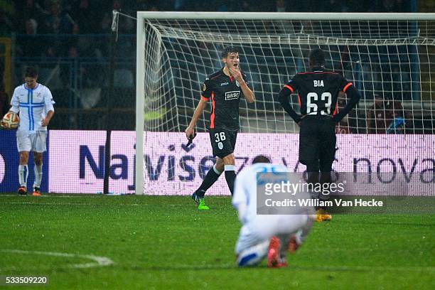 Red card for Dino Arslanagic of Standard pictured during the UEFA Europa league match Group G day 5 between HNK Rijeka and Standard de Liege , on 27...