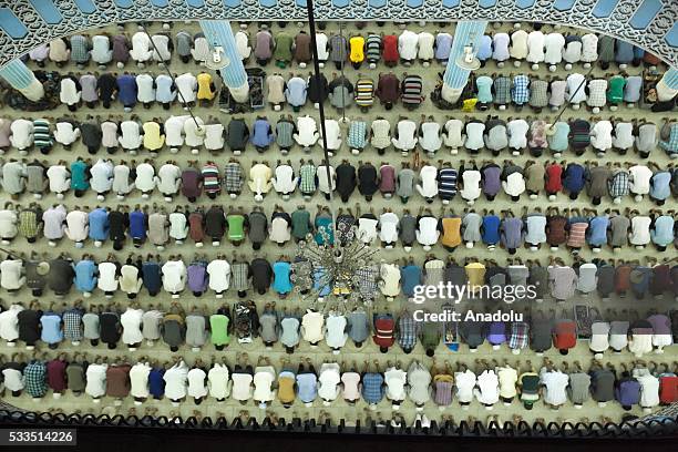 Muslims pray at Baitul Mokarram Mosque during the one of five holy nights of the Muslim's holy Shab-e-Barat, the night of fortune and forgiveness in...