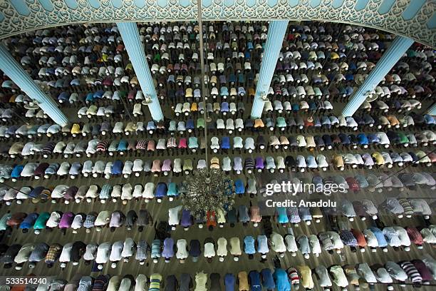 Muslims pray at Baitul Mokarram Mosque during the one of five holy nights of the Muslim's holy Shab-e-Barat, the night of fortune and forgiveness in...