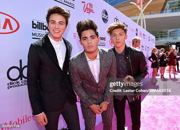 Singers Liam Attridge, Emery Kelly and Ricky Garcia of Forever In Your Mind attend the 2016 Billboard Music Awards at T-Mobile Arena on May 22, 2016...