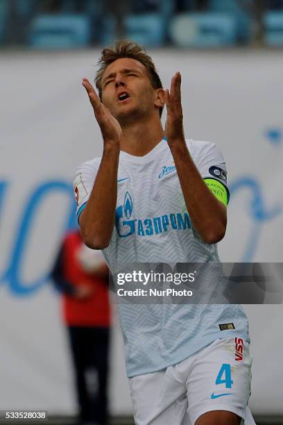 Domenico Criscito of FC Zenit St. Petersburg reacts during the Russian Football Premier League match between FC Dynamo Moscow and FC Zenit St....