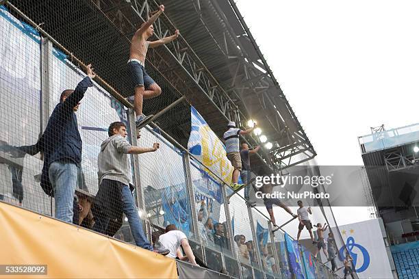 Zenit St. Petersburg celebrate a victory and relegation of their rivals FC Dynamo Moscow during the Russian Football Premier League match between FC...