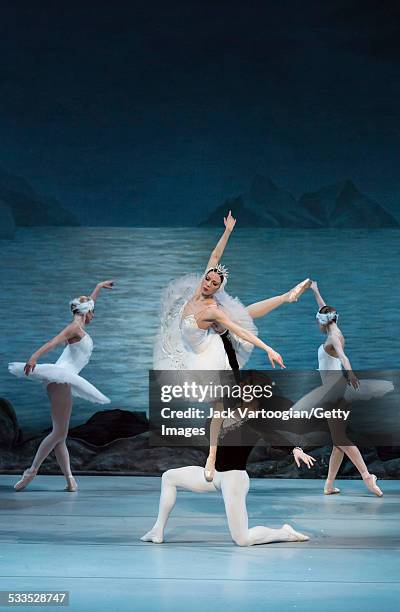 Russian dancers Viktoria Tereshkina and Vladimir Shklyarov perform in the Mariinsky Ballet production of Peter Ilyich Tchaikovsky's 'Swan Lake' with...